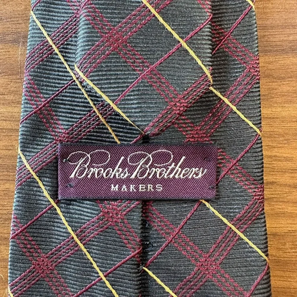 Brooks Brothers Navy Plaid Tie with Red and Green Windowpane